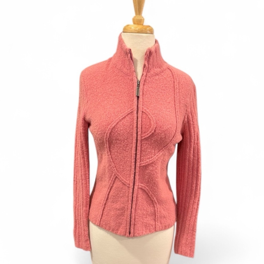 Alexandra Bartlett Boiled Wool Full Zip Sweater Jacket Coral Pink Medium